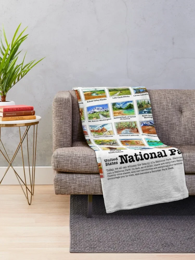 US National Parks I-Z, Watercolors Throw Blanket Picnic Fashion Sofas Blankets