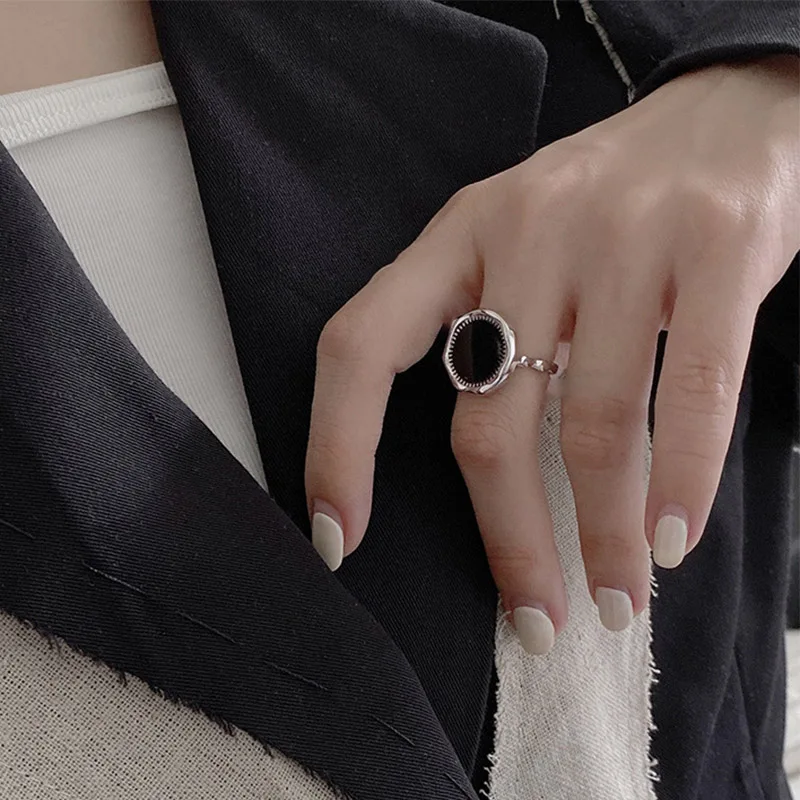 Foxanry Black Drop Glaze Round Rings For Women Couples Fashion Personality Minimalist Classic Daily Party Jewelry Gift Wholesale