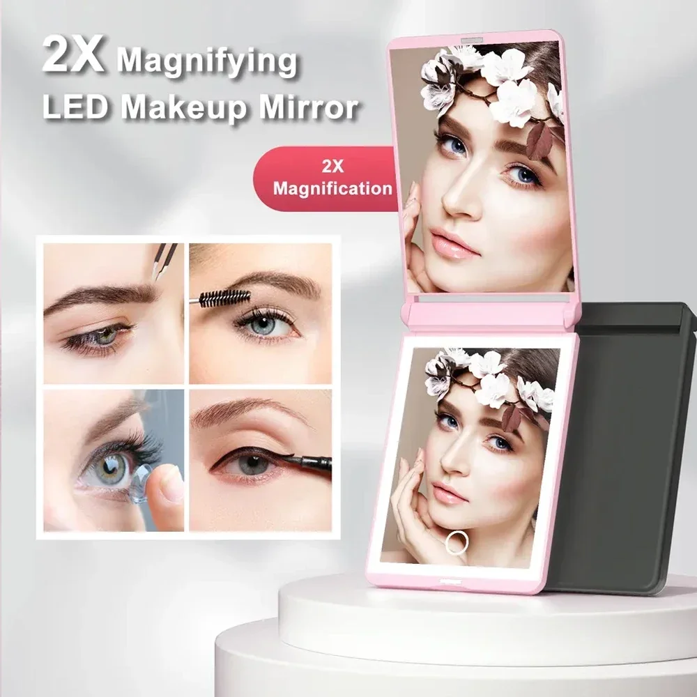 مرآة سفر قابلة لإعادة الشحن، مرآة مدمجة تكبير 1 ×/2 ×، 3 ألوان، مرآة مكياج محمولة للجيب #4