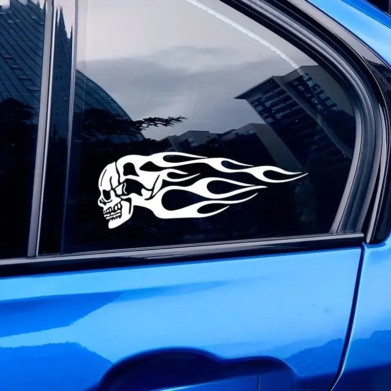 2Pcs Skull Flames Badge Car Stickers, Fashion Waterproof Vinyl Decal Car Styling Decoration Accessories Auto Sticker