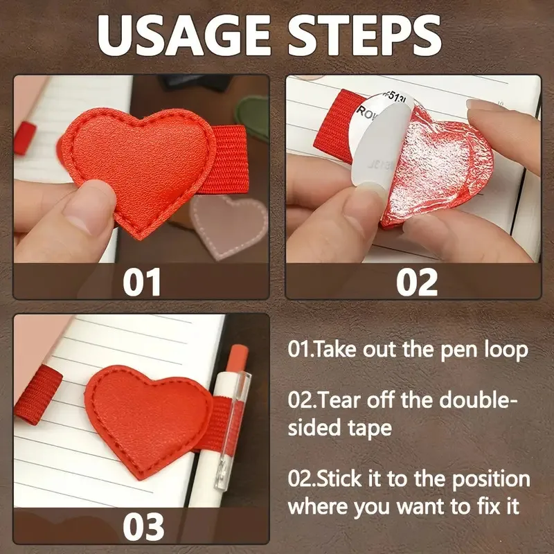 2 Buah Set Tempat Pena Bentuk Hati - Tempat Pena Elastis Berperekat Warna-warni untuk Buku Catatan, Tablet, Alkitab - Tempat Pensil Lucu