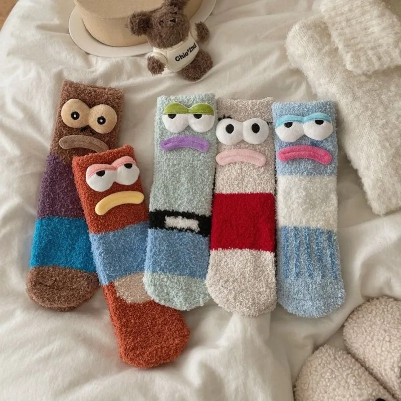Funny Fish Socks Autumn Winter Coral Fleece Floor Socks Extra Thick Couple Sleep Sock Fuzzy Socks Christmas Stockings