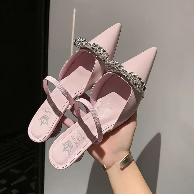 Women Patent Pink Slippers Spring Summer Flats  New Pointed Toe Dress Shoes Designer Elegant Shallow Party Zapatillas Mujer