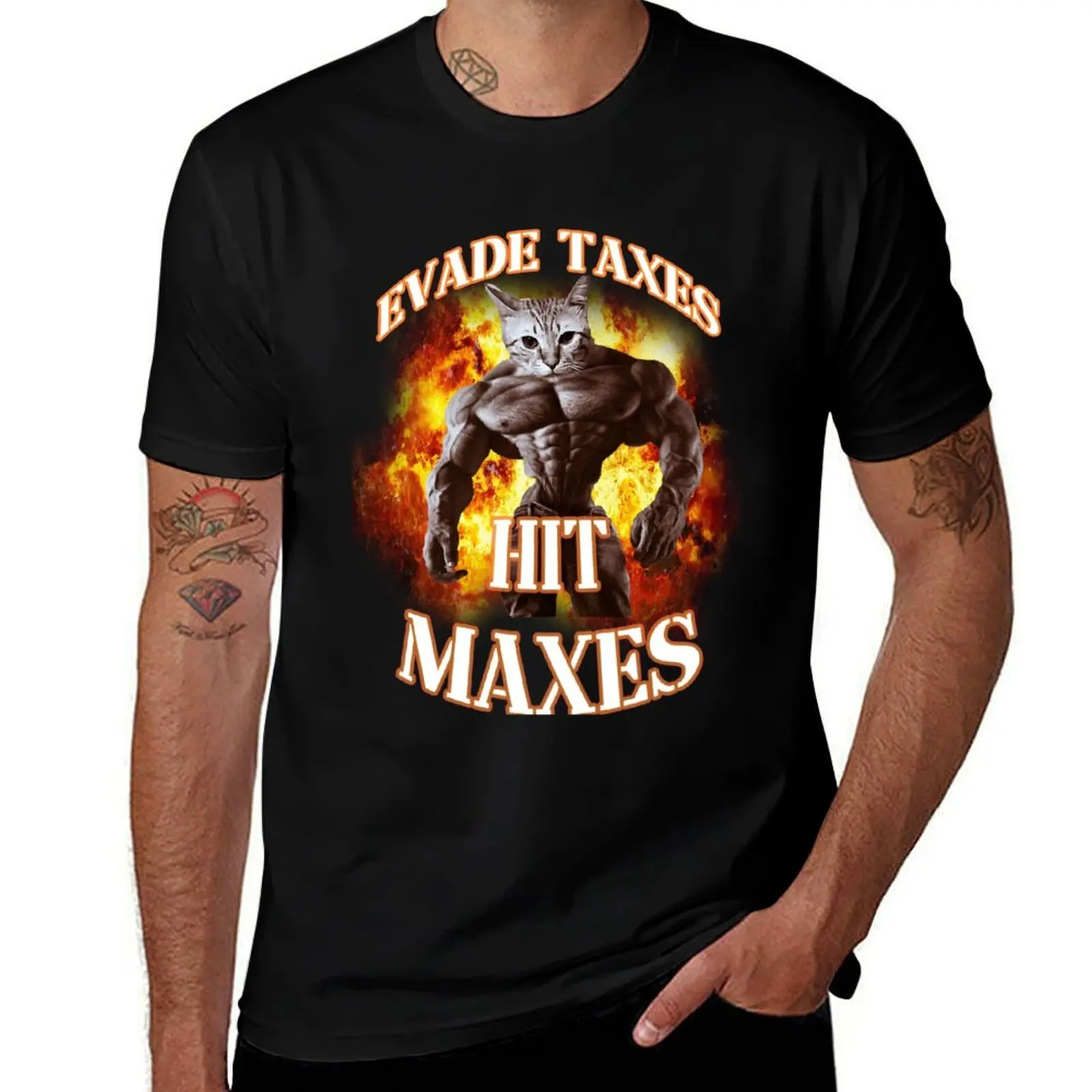 evade taxes hit maxes cat gym meme T-Shirt Casual Lightweight Short Sleeve Top T-Shirt