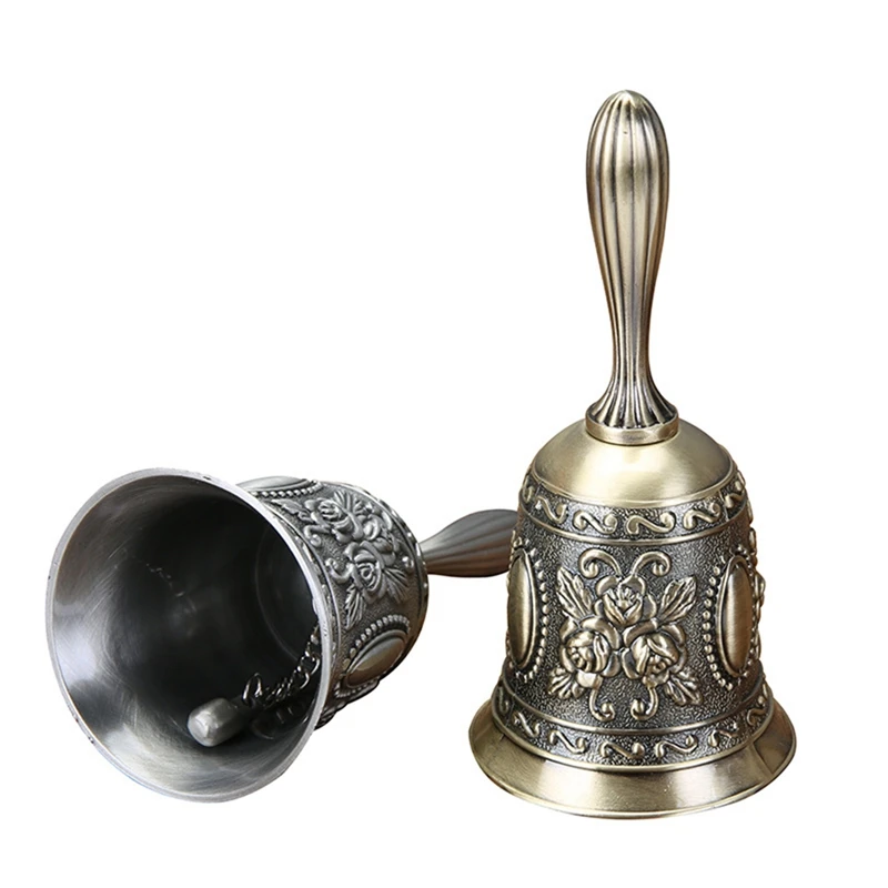 2 Pack Hand Bell Metail Dinner Bell Wedding Bells Service Bell Call Vintage Bell Zinc Alloy