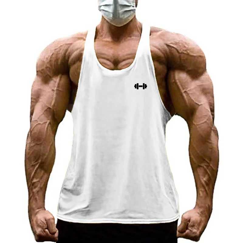 Summer Men Cotton Fitness Sleeveless Professional Barbell Print  Bodybuilding Tank Tops Y Back Gym  Workout Vest Muscle Singlets