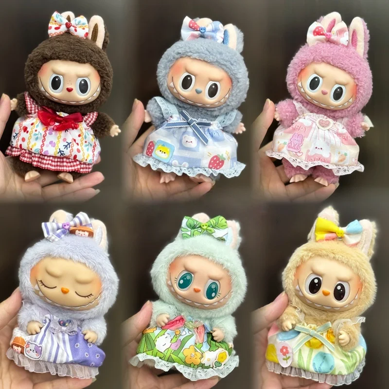 

Labubu 17cm plush vinyl figurine sitting party cute dress change set