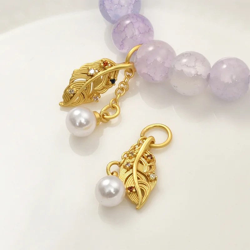 Ancient Gold Placer Gold Leaf Pearl Chain Pendant DIY Chinese Retro Style Bracelet Necklace Earrings Accessories Material