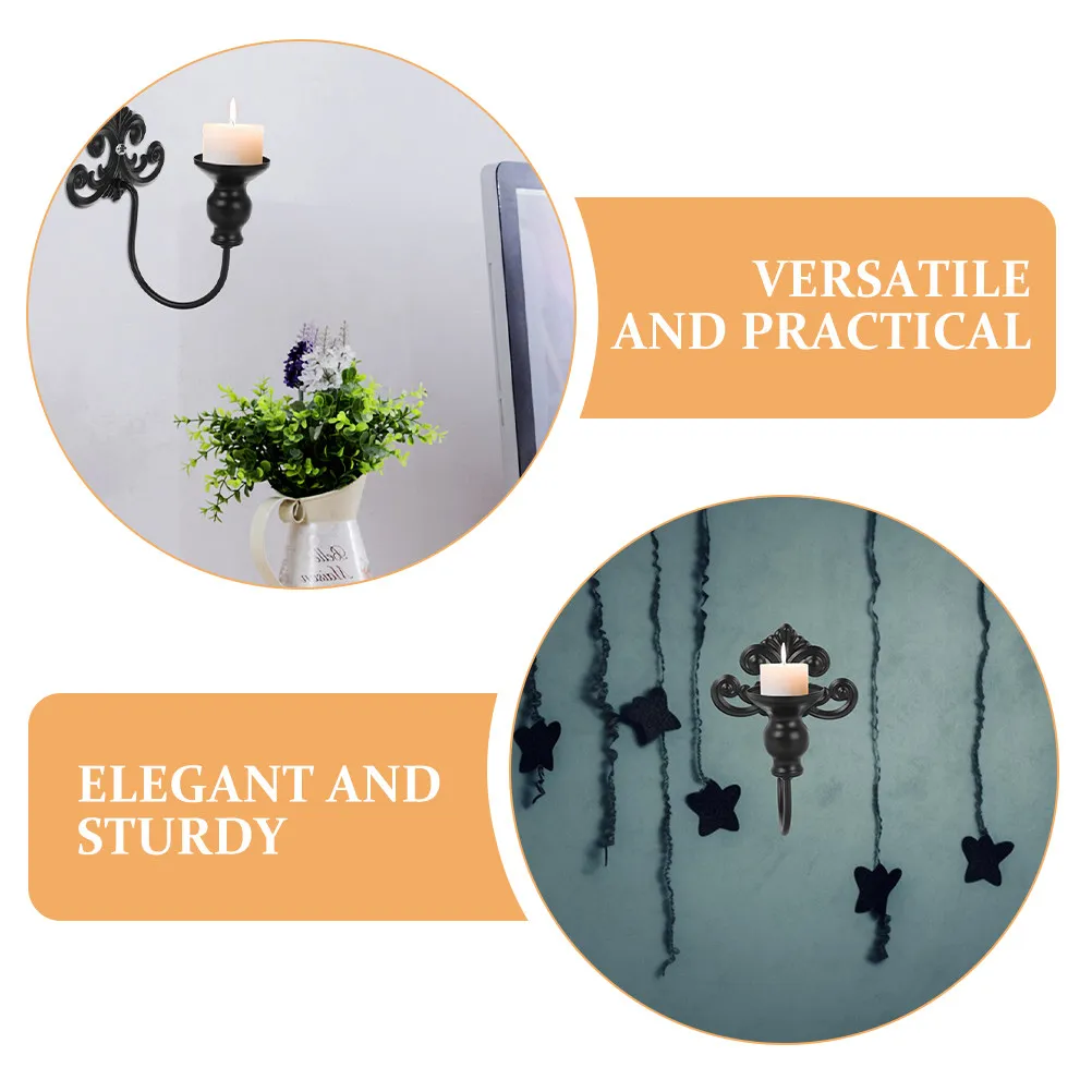 2Pcs Elegant Vintage Style Iron Wall Sconce European Floral Design Wall Mounted Tea Light Holder Home Decor