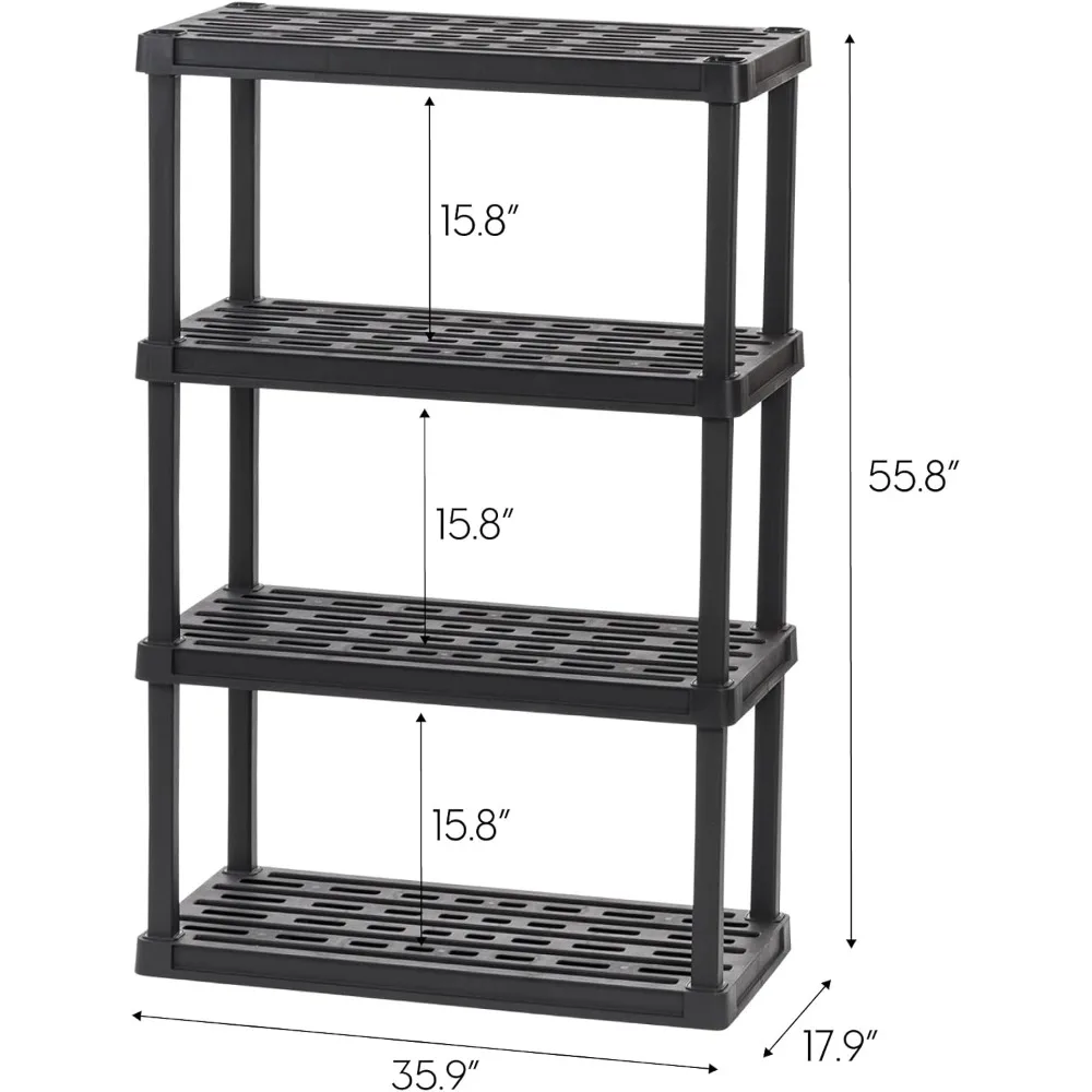 Unité de rangement en plastique RapDuty à 4 niveaux, 56 "de haut, 100 artériels par étagère, garage modulaire T1, évaluation pour la maison