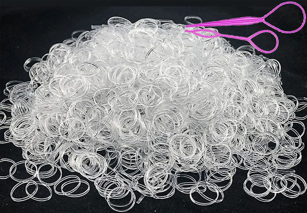 

2000 PCS Clear Elastic Mini Ponytail Hair Ties, Soft Non-Slip Small Hair Bands for Girls, with 2 Topsy Tail Tools