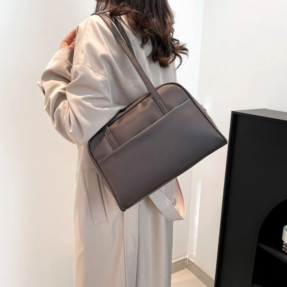 Large Capacity PU Leather Shoulder Bag Lightweight Multifunctional Square Tote Bag Polyester Lining Simple Handbag Women