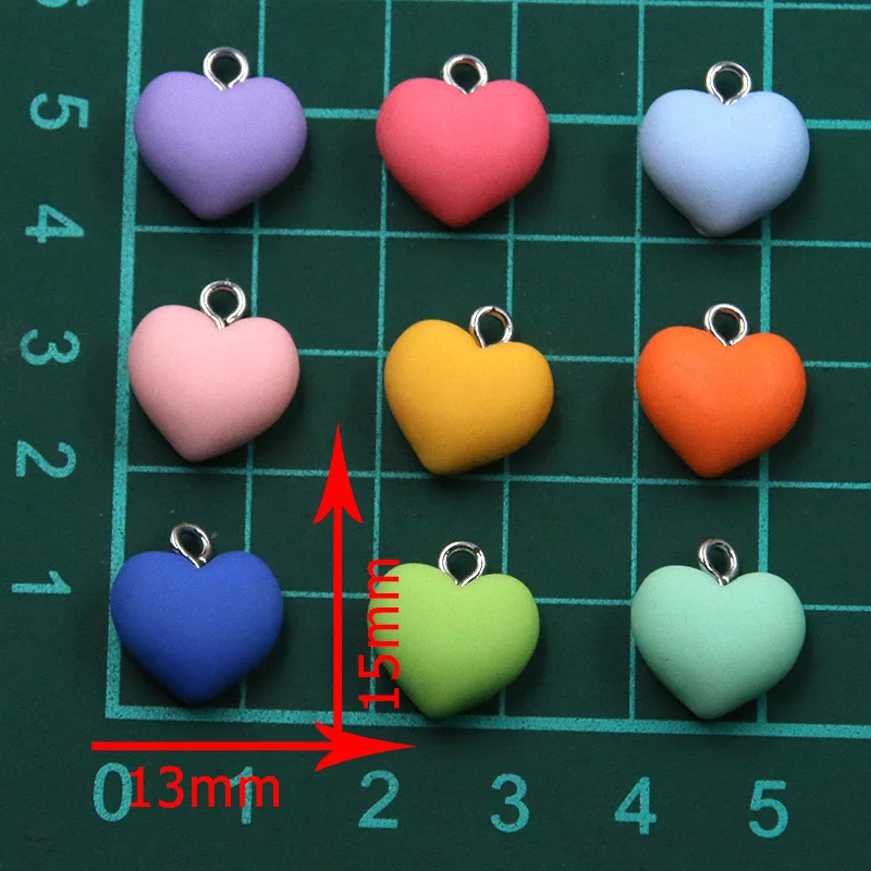 20Pcs 13X15MM Cute 9 Color Heart Resin Earring Charms Diy Findings Kawaii 3D Phone Keychain Bracelets Pendant For Jewelry Making