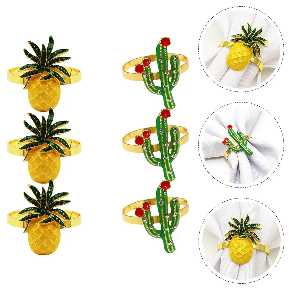 

6Pcs Dining Napkin Rings Fruit Cactus Pattern Elegant Table Decorations for Banquet Holiday Picnic Hawaii Theme Party Supplies