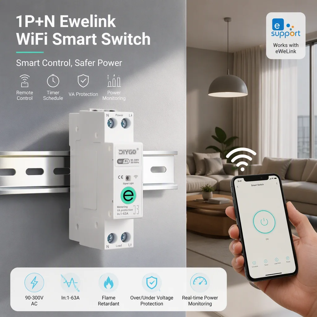 DIY GO Ewelink MCB Smart Home Protection 1P+N 220V WIFI Smart Switch Energy Meter Kwh Metering Circuit Breaker Timer Relay
