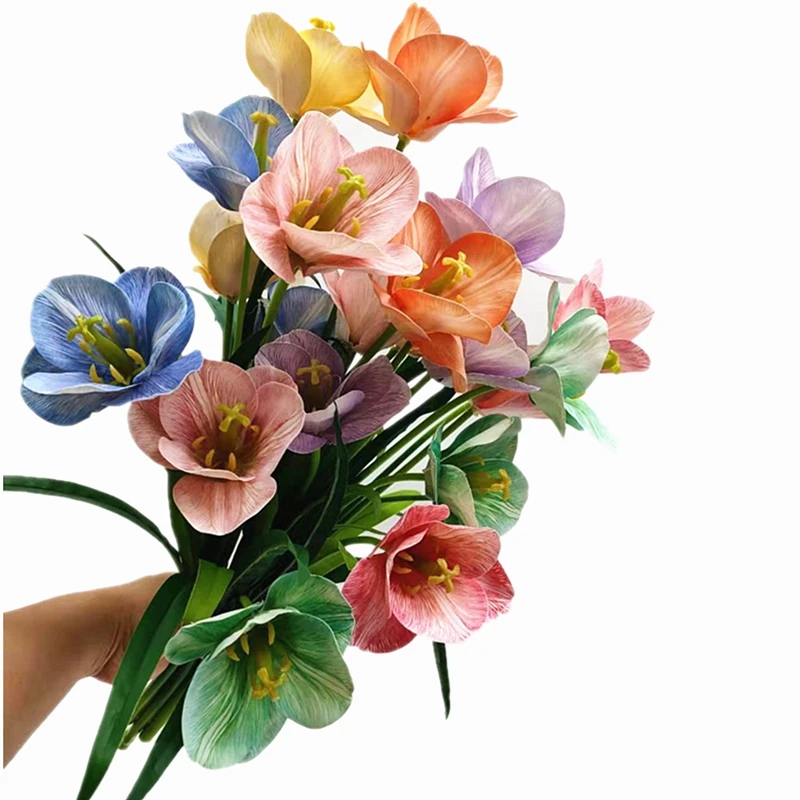 10pcs Artificial Tulip Branch 3D Printing Open Blooming 3 Heads Real Touch Simulated Latex Good Quality Tulips