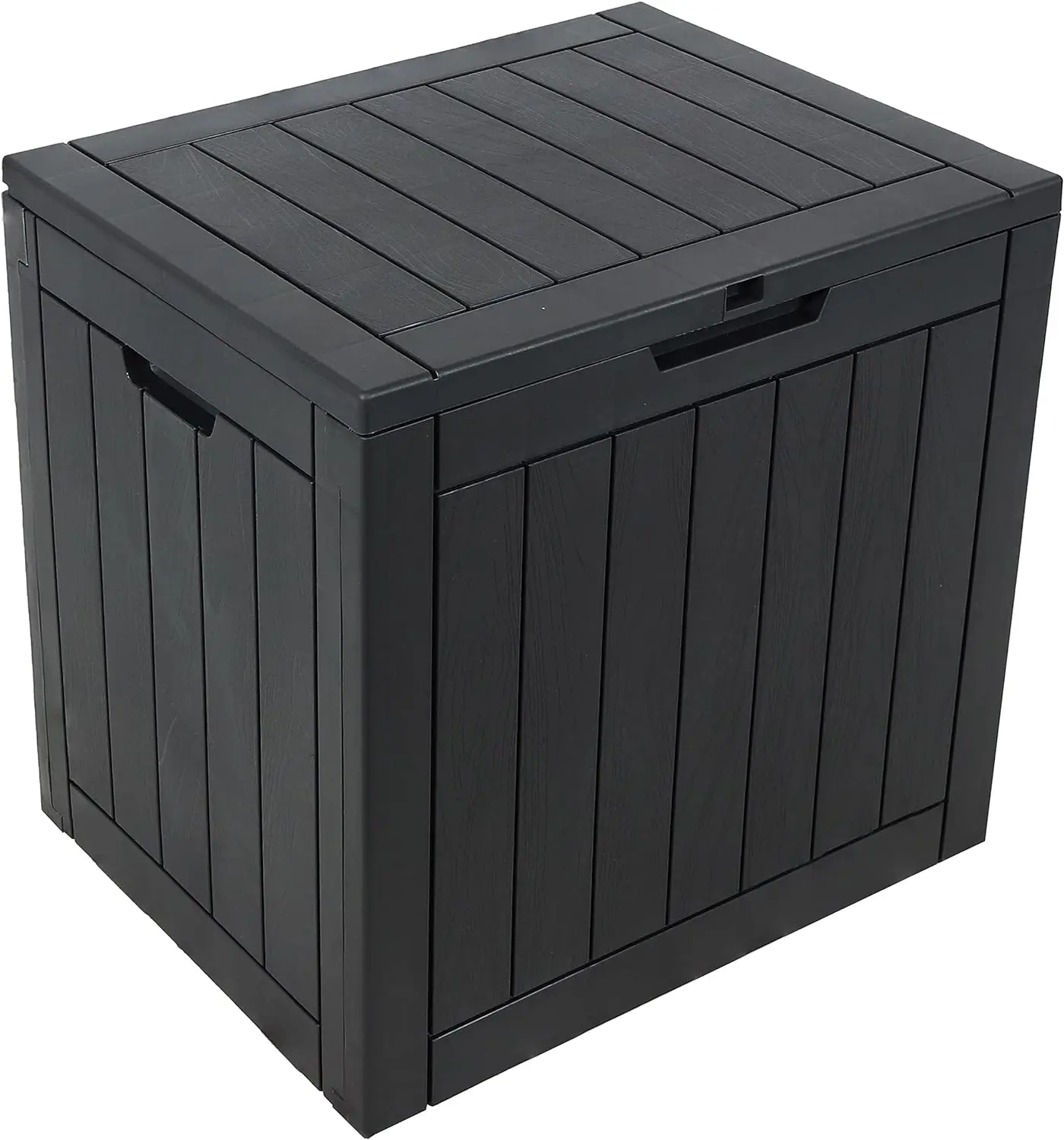 

Sunnydaze 32-Gallon Faux Wood Design Outdoor Deck Box - Lockable Lid and Side Handles - Phantom Gray