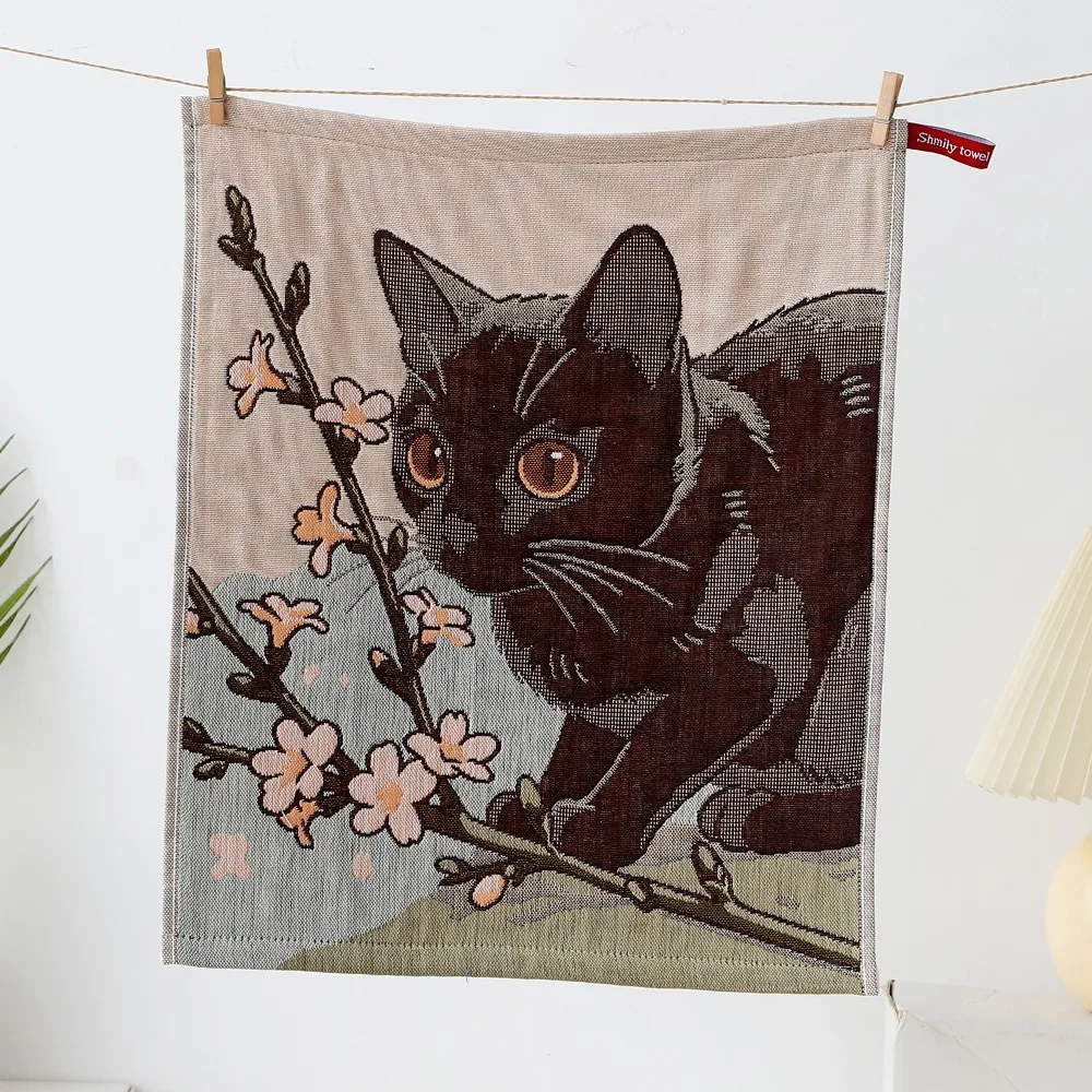 34x40cm Large Hand Towel Cat Pattern 4 Layer Cotton Gauze Kitchen Towel Decorative Quick Dry Pure Cotton Dish Cloth
