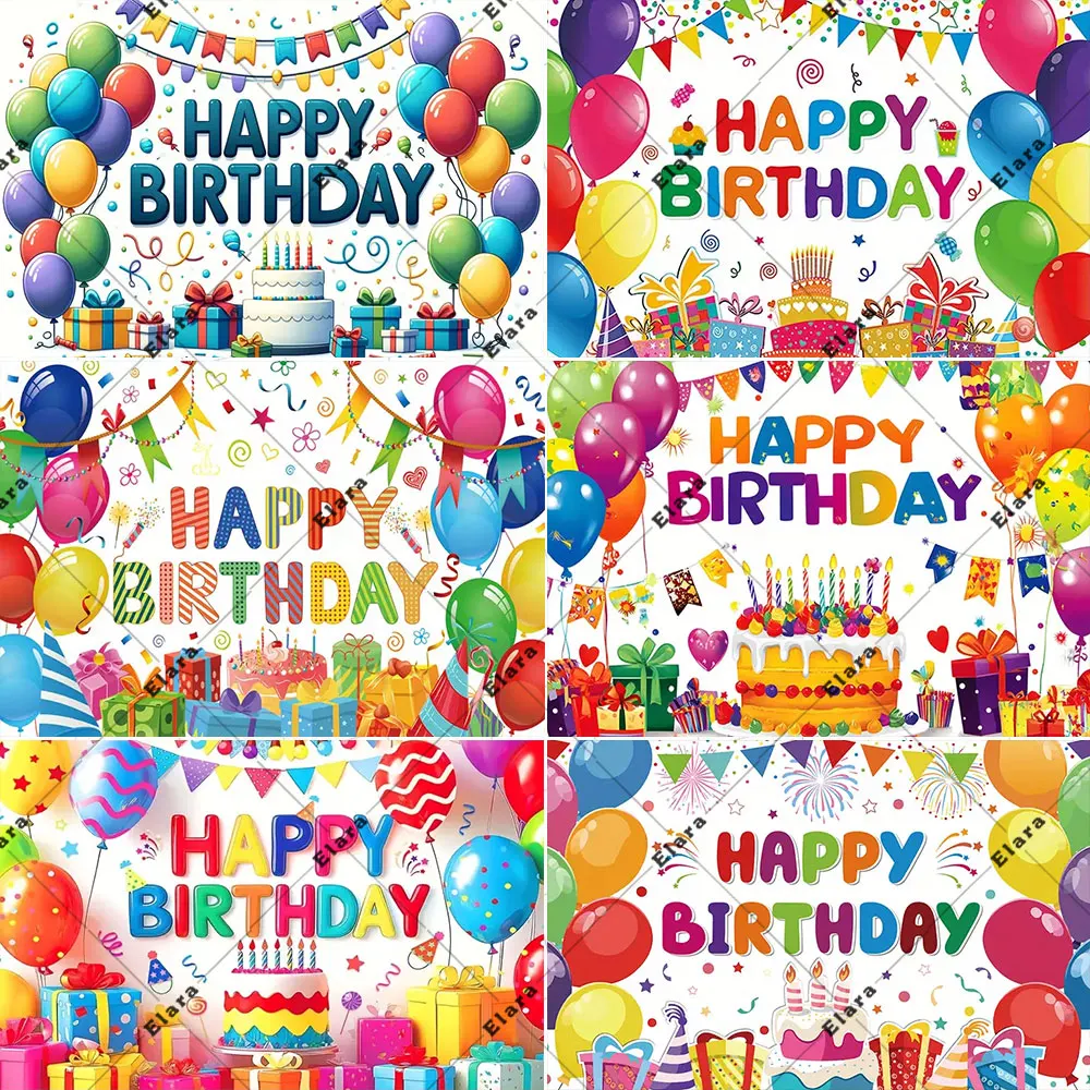 

Colorful Balloons Cake Happy Birthday Party Decoration Neon Glow in The Dark Baby Shower Photography Backdrop Banner Photo Props