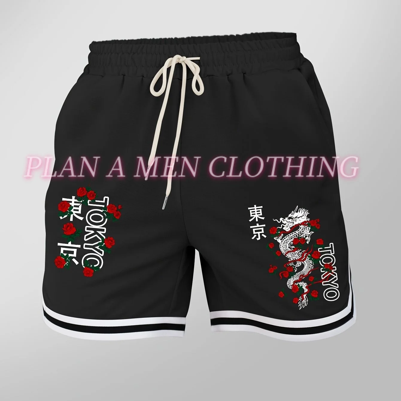 Men Tokyo  DRAGON  Print men  shorts Outdoors Exercise Adult Shorts 2024 Street Life Men's Drawstring beach Shorts men clothing