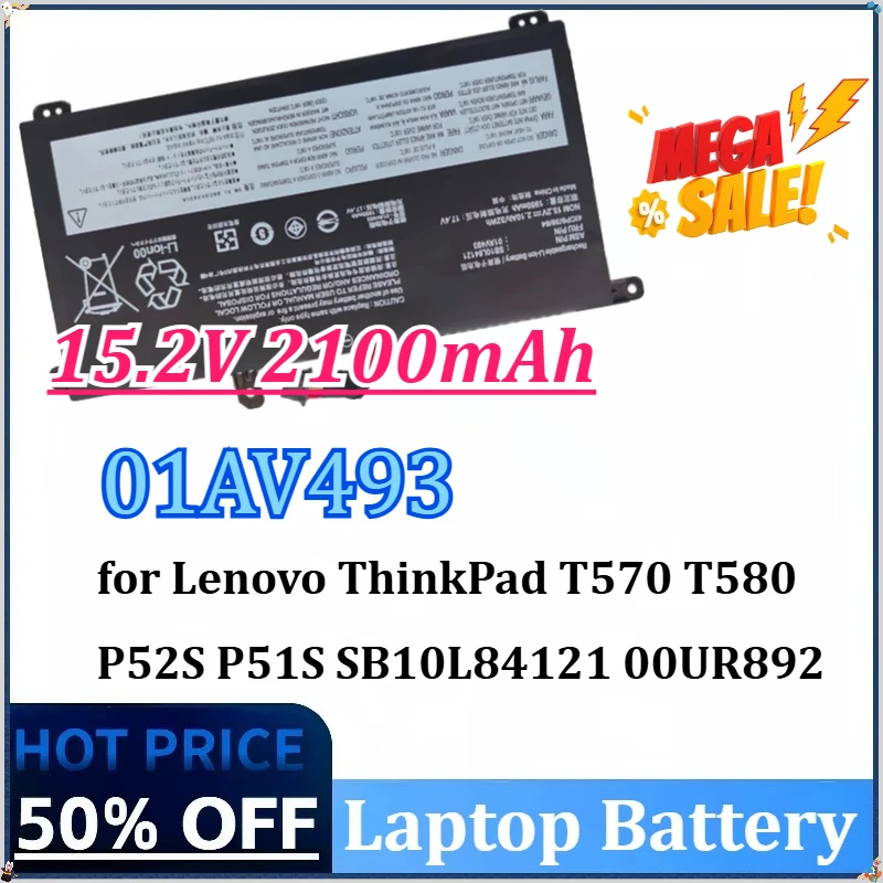

15,2 В 32WH 2100 мАч 01AV493 Аккумулятор для ноутбука Lenovo ThinkPad T570 T580 P52S P51S серии SB10L84121 00UR892 00UR890 00UR891