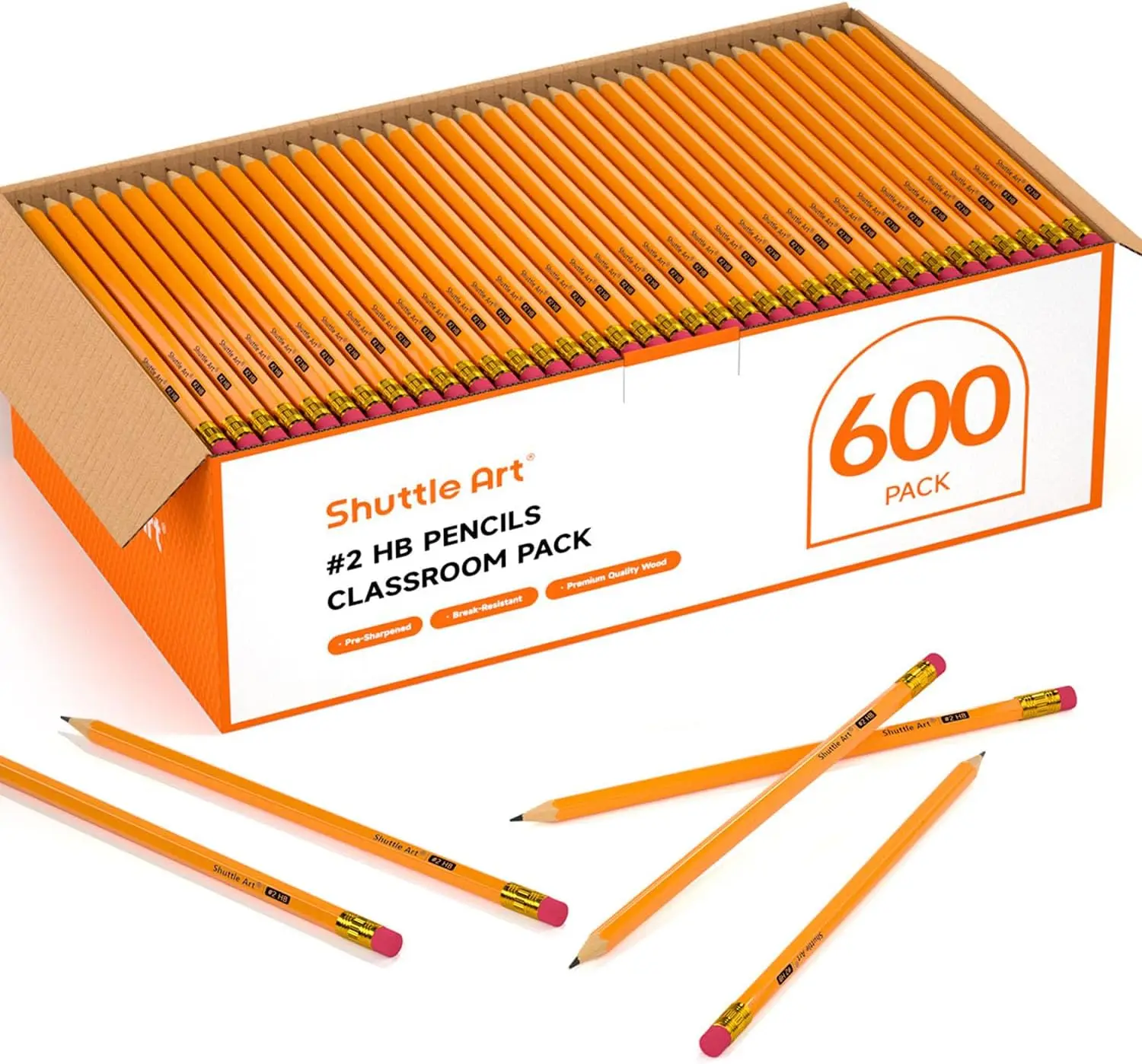 

600 Pack #2 HB Pencils, Pre-Sharpened with Erasers, Bulk Yellow Graphite for School & Office