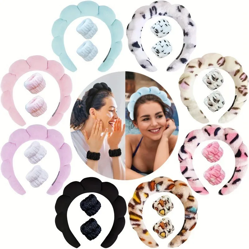 Fashion Sponge Headband for Women Girls Puffy Hair Band Makeup Bubble Retro Terry Cloth Headbands Set Accessories Headwear