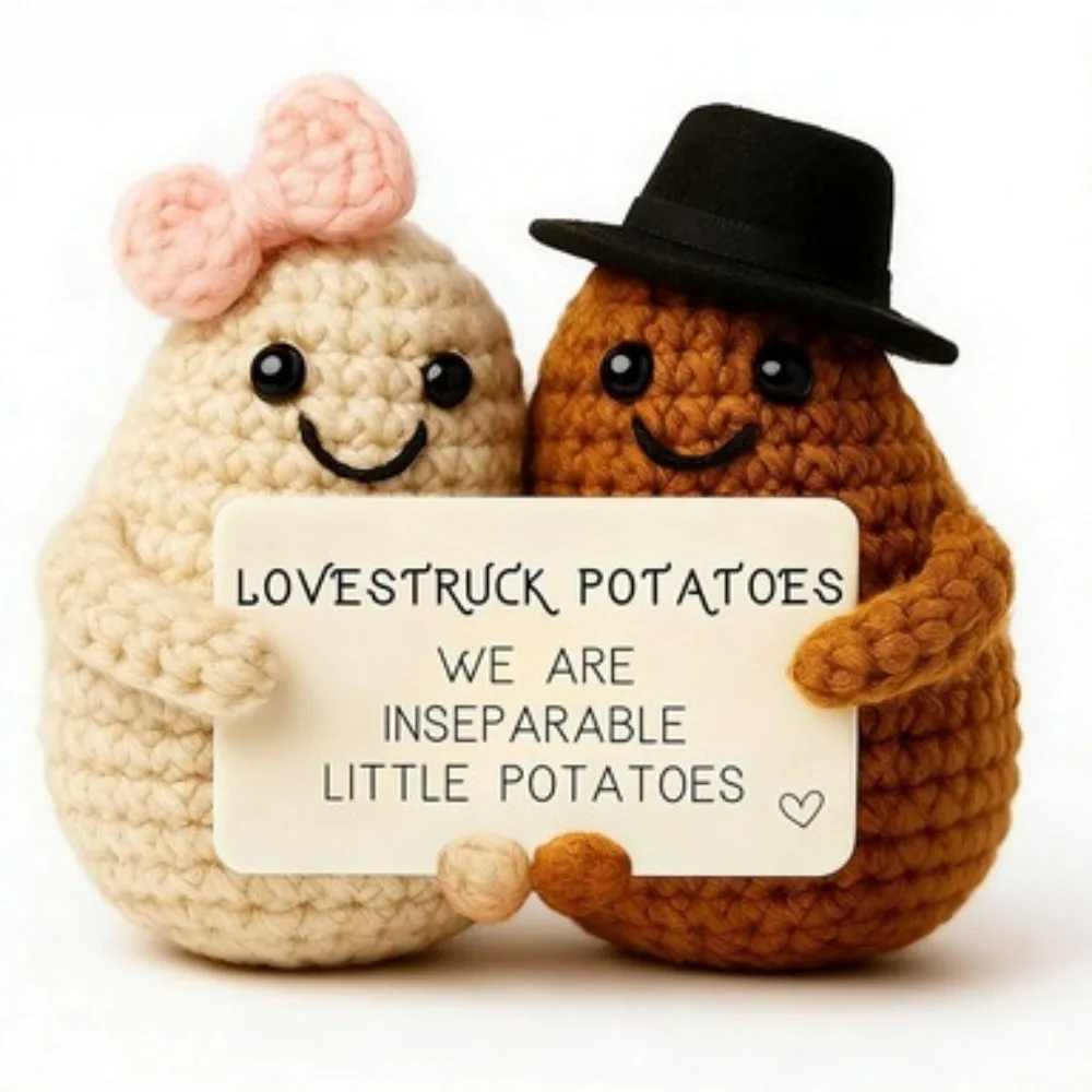 

Cute Handmade Crochet Positive French Potato Couple Knitted Doll Encouraging Stress Relief Gift Home Decor