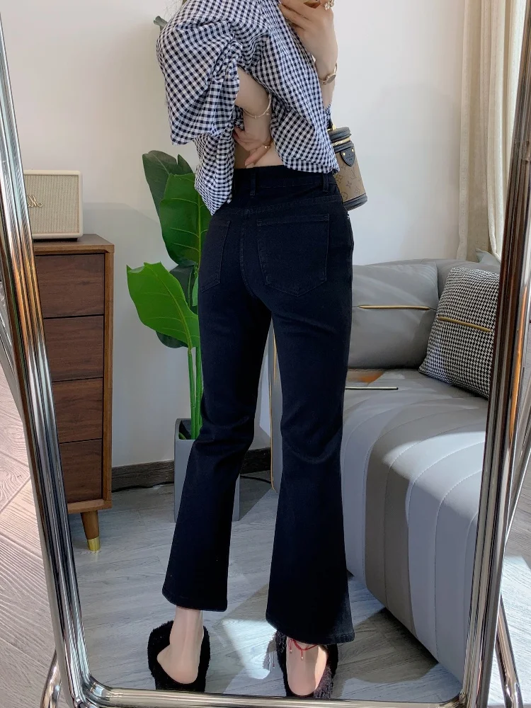 

Женские джинсы-клеш Hanrted Fce Lined Bla с высокой талией, укороченные, из эластичного хлопкового денима, повседневные брюки