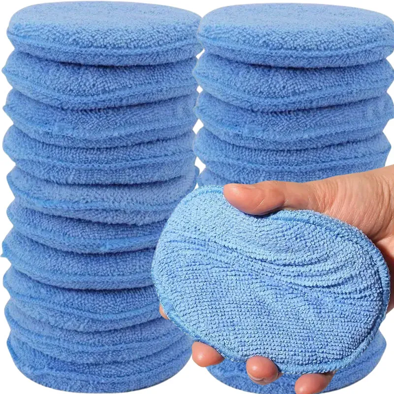 Car Waxing Polish Sponges 5 Inch Car Detailing Wax Applicator Pads Round Pocket Microfiber Foam Sponges Car Cleaning Tools