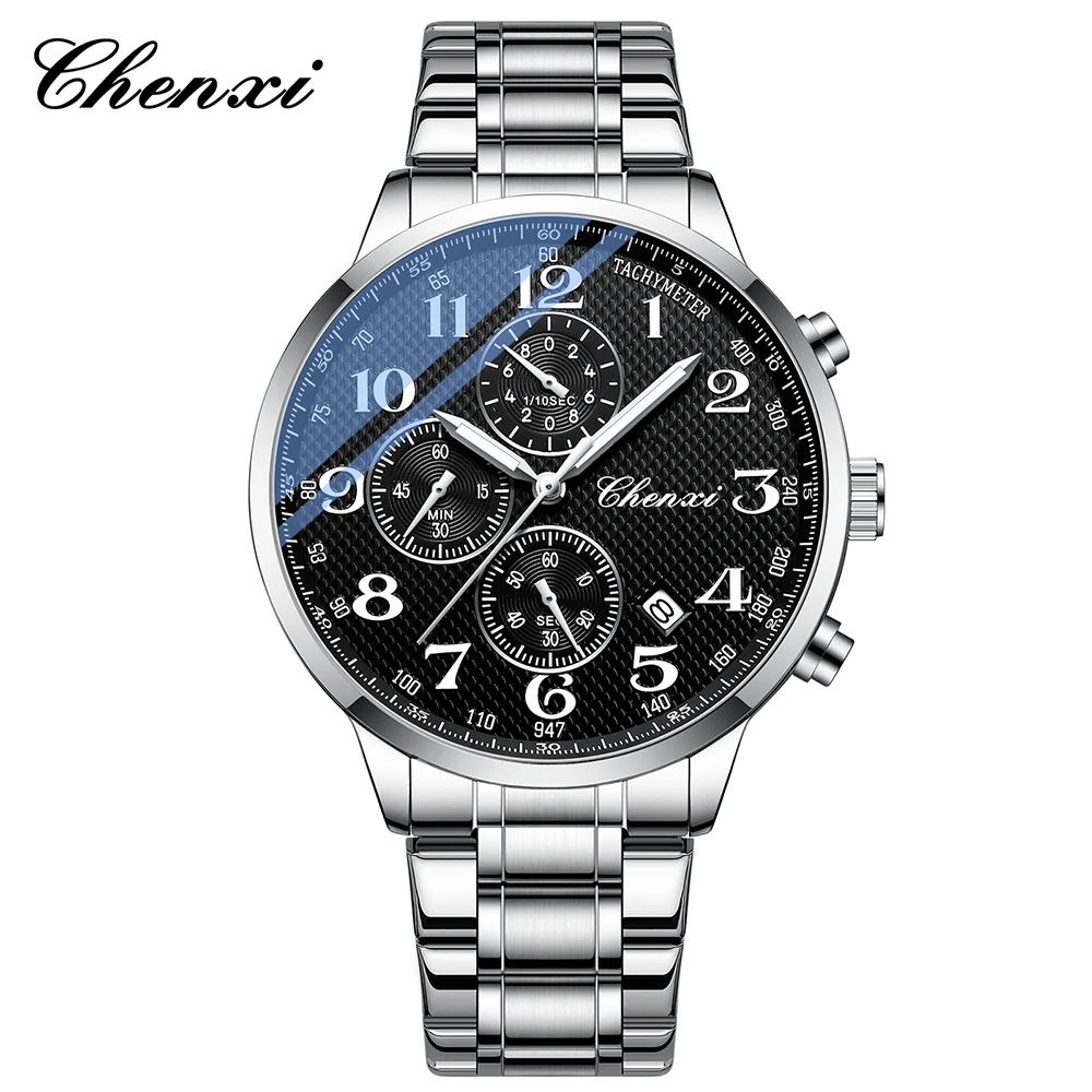 CHENXI Jam Tangan untuk Pria Jam Tangan Kuarsa Pria Multifungsi Jam Tangan Chronograph Pria Bercahaya Kalender Hadiah