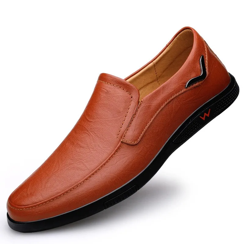 

Casual 2024 Men's Loers oes Large Size 45 Faion Leather Slip-On round Toe Flat Heel Rubber Outsole Comfortable Footwear