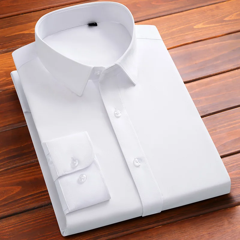 4XL Bamboo fiber Shirt Men's Long Sleeve Easy Care Work White Men Shirt Long Sleeve Slim Fit Casual Anti-Wrinkle Camisa Social
