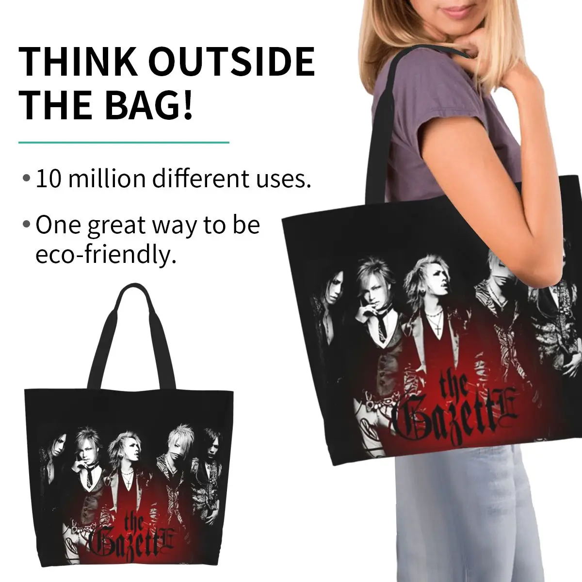 Japan Rock The Gazette Band Shopping Tote Bag Canvas Large Capacity Shoulder Bags Shopper Grocery Handbag for Women