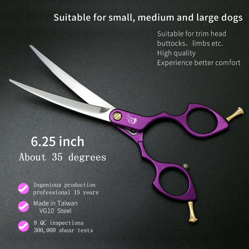 Crane Professional 6.25 inch Curved High-end Scissors Pet Grooming Scissor For Dogs Cats Grooming VG10 Steel Made In Taiwan