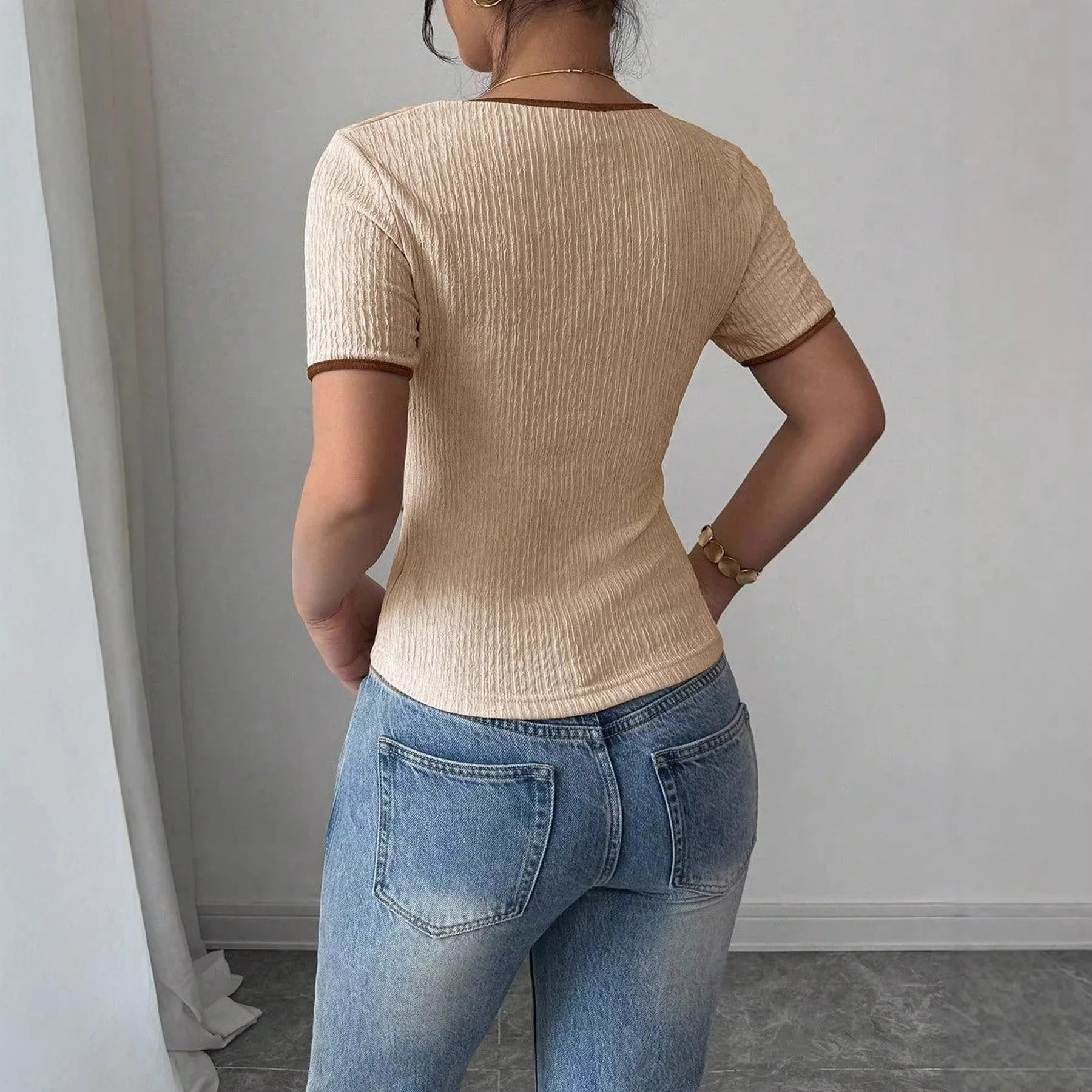 Women's Solid Color Sweet Girly Bow Slim Fit Knit Short Sleeve Shirt Summer Long Dress Prom Party Boho