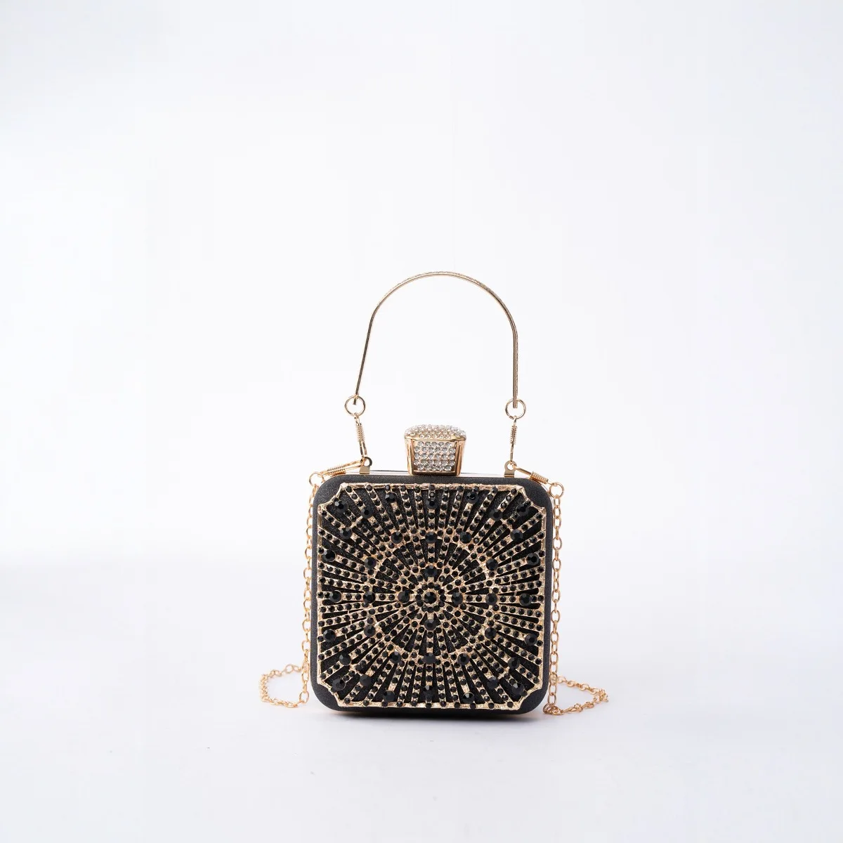 Clutch Bag Niche Diamond-Encrusted Dinner Bag Wedding Party Full Diamond Cheongsam Small Square Box Banquet Women's Bag view 3