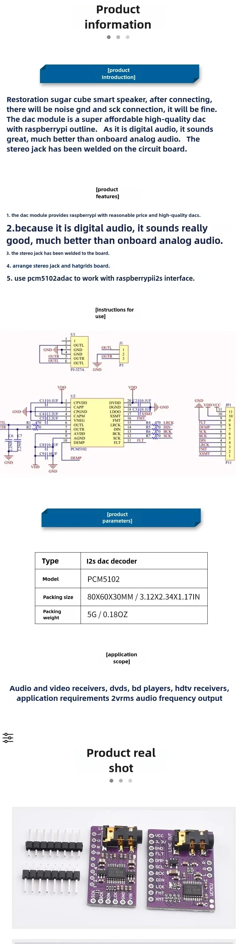 I2S PCM5102A DAC-Decoder GY-PCM5102 I2S-Player-Modul für Raspberry Pi pHAT-Format-Board Digitales Audio-Board – Detail 2