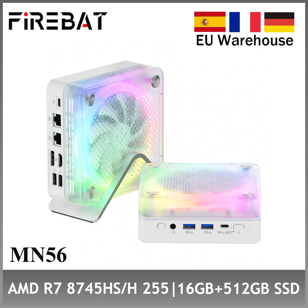 Mini PC FIREBAT MN56 con AMD R7 8745HS H255, 16GB DDR5, 512GB SSD, Windows 11, Bluetooth 5.2, WIFI6, HDMI, USB Tipo-C, Computadora de Escritorio para Juegos