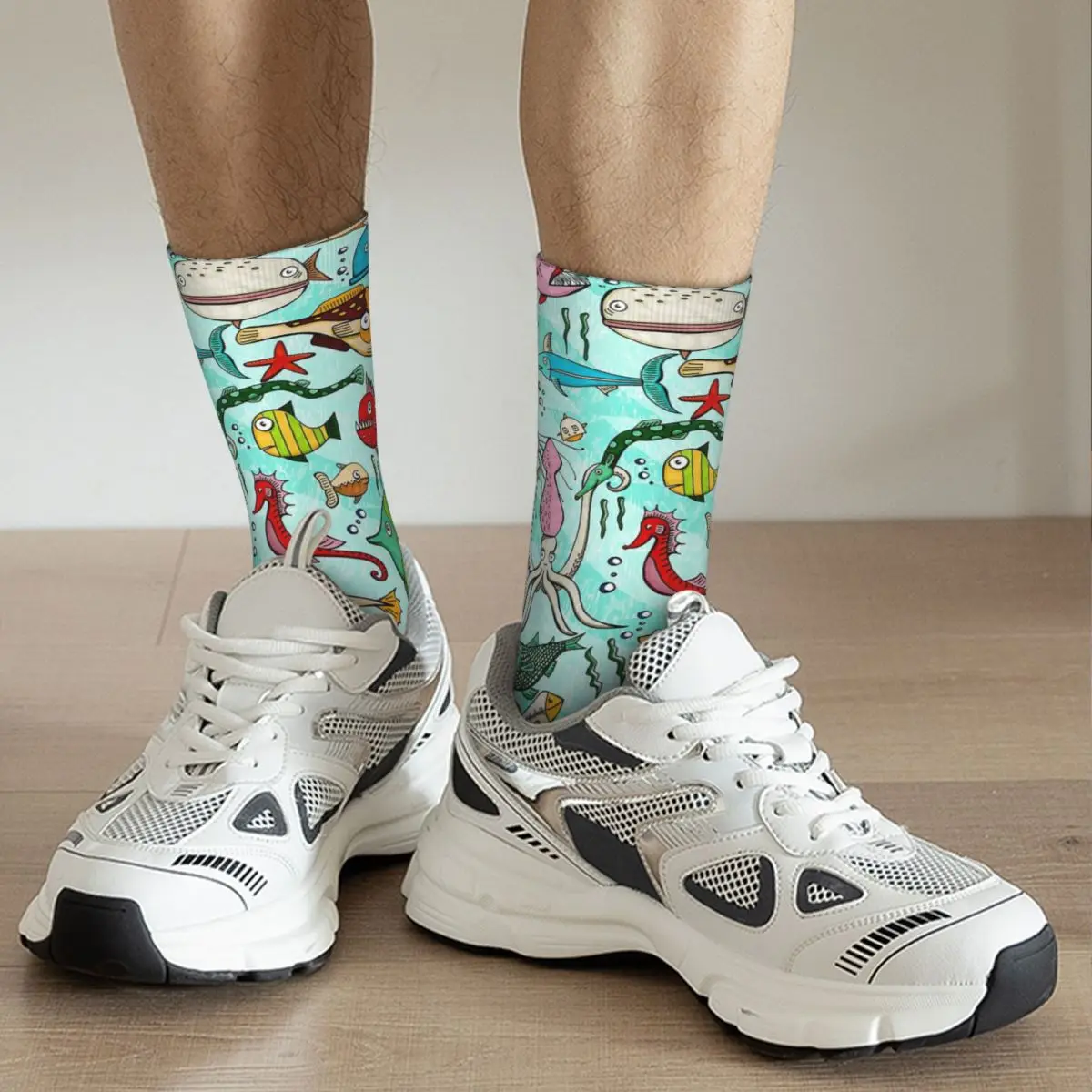 Underwater World Fish Print Socks Harajuku Super Soft Stockings All Season Long Socks for Man Woman Valentine's Day Gifts