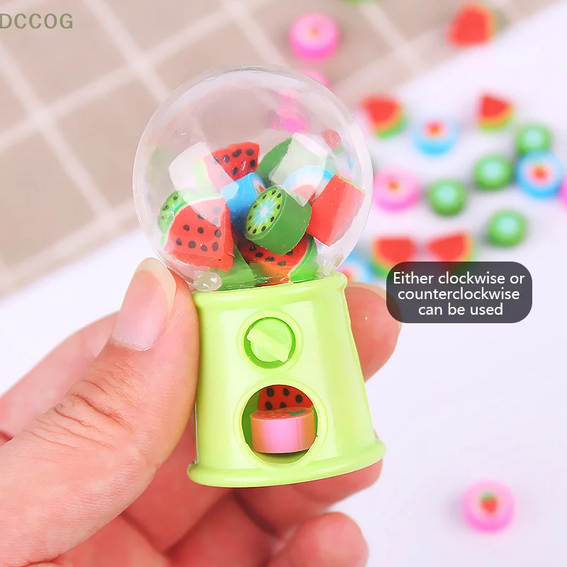 Cute Mini Gashapon Machine Design gomme da cancellare Cartoon Fruit gomme da cancellare bambini Kawaii cancelleria strumento di correzione forniture per ufficio