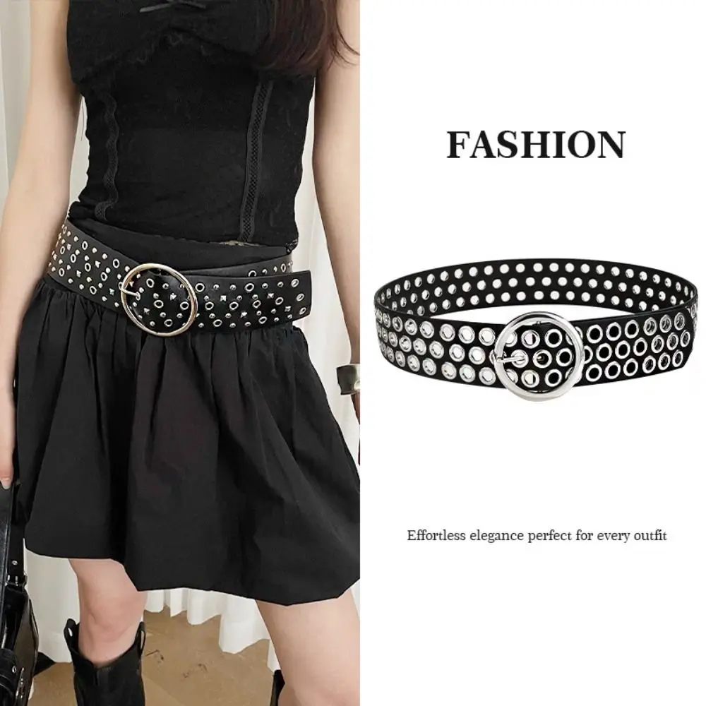 

Adjustable Metal Buckle PU Leather Belt Korean Style Punk Wide Waistband Gothic All-match Y2K Girl Waistband Party