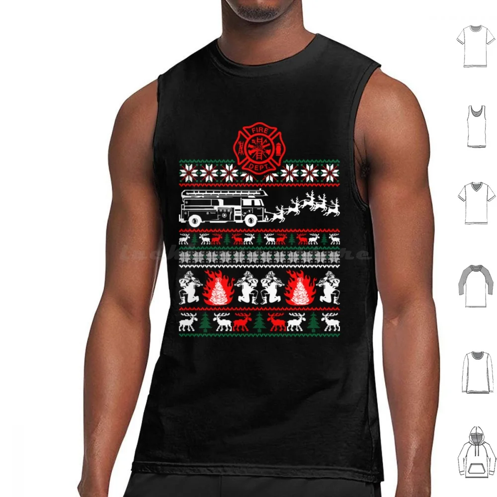 Merry Firefighter Fireman Ugly Christmas Sweater Funny Tshirt Tank Tops Vest Sleeveless Fireman Fireman Love Fireman Fireman