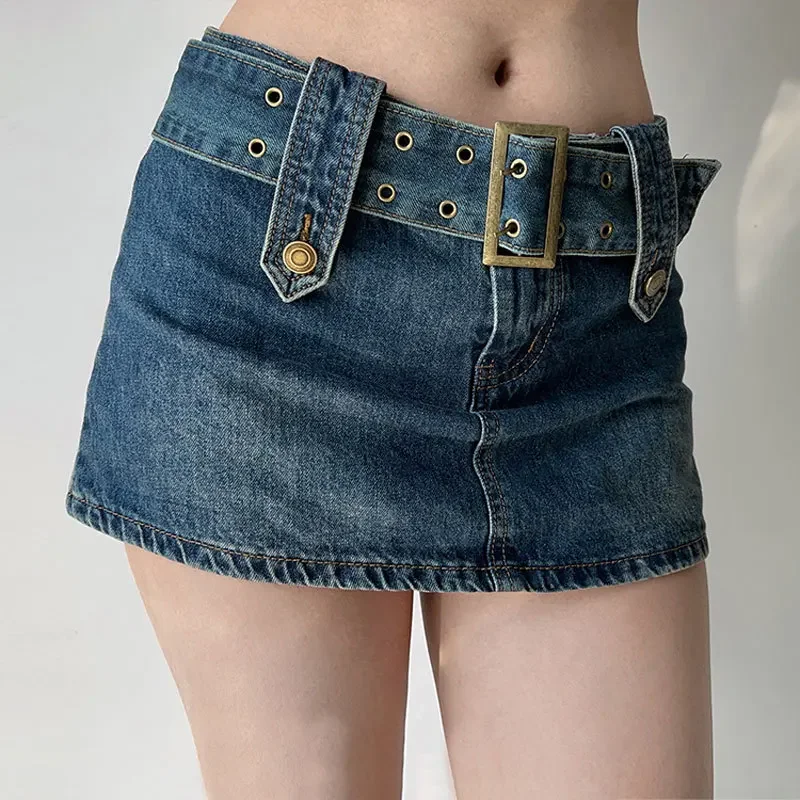 Pop Women's Denim Skirt Sexy Vintage Design Anti-Exposure High-Waisted A- Line Curve Hugging Skirt American Style Ins Trend Summ