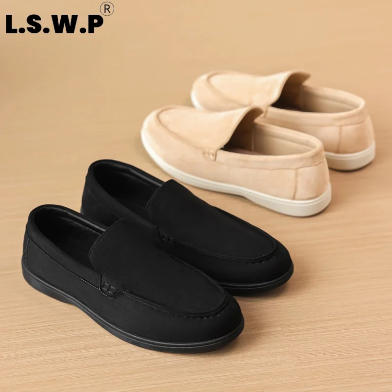 Men's Loafers Lightweight Slip-On Men's Suede Loafers, with a Delicate Matte Finish That Resists Creasing, One-Step-On Design Saves Time and Effort, Cushioned Flat Sole for Grip and Durability, Simple and Stylish Design, Suitable for Casual Gatherings and Light Business Attire.