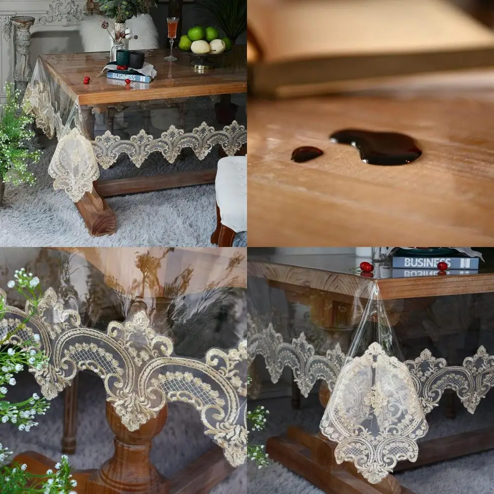 

100% Waterproof PVC Champagne Rectangle Tablecloth, Clear Square Plastic Cover, 62x144 Inches, Oil and Spill Resistant