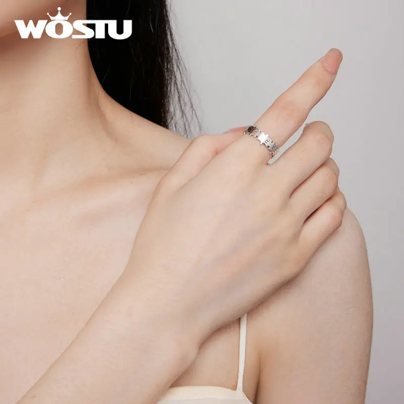 WOSTU 925 Sterling Silver Creative Puzzle Game Opening Rings For Women Irregular Stackable Punk Party Girl Ring Party Jewelry