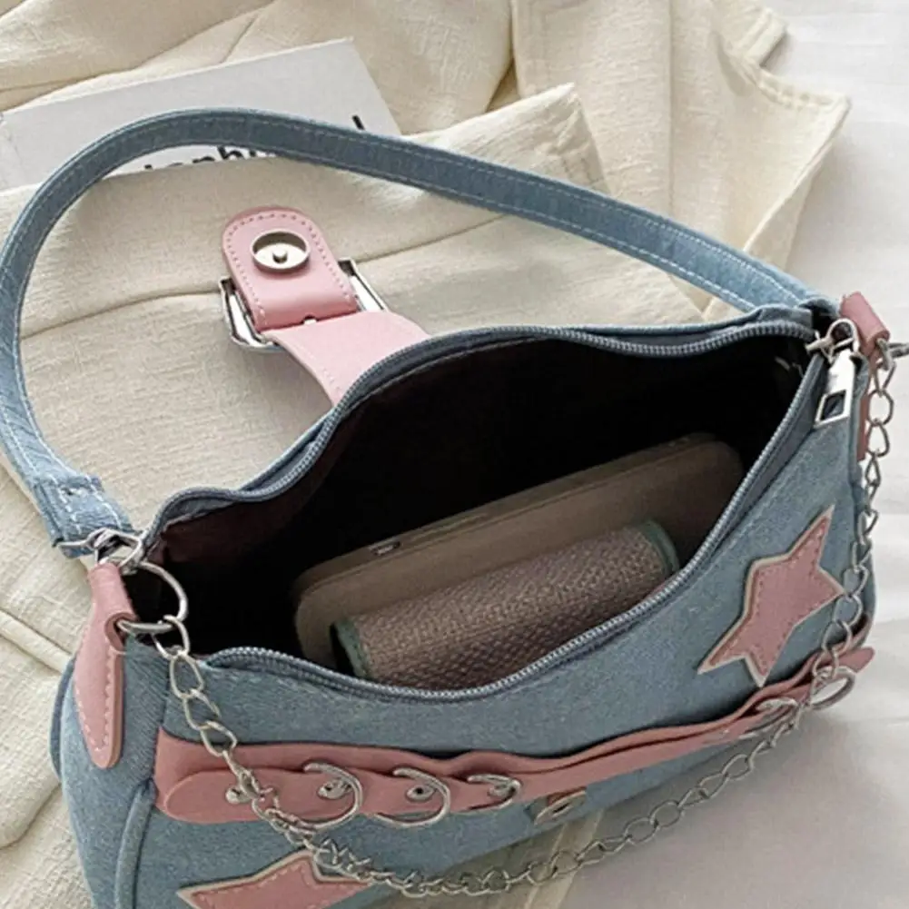 Mode Y2k Unterarmtasche Mini Handtaschen Sternmuster und Retro Nieten Umhängetasche Kleine quadratische Form Kette Pendeln Achseltasche – Detail 35