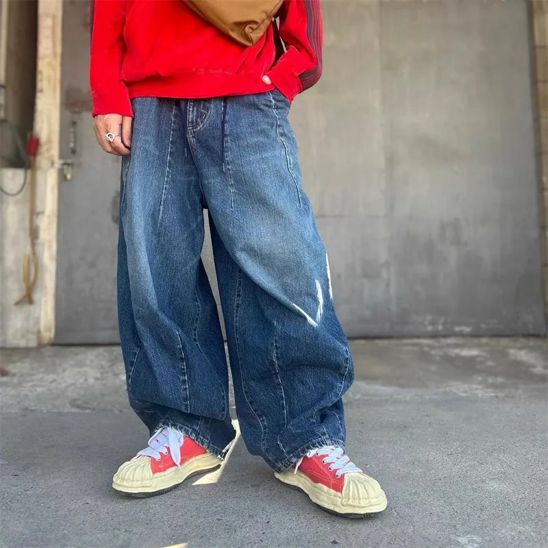 Needles ssz PANT JEAN DENIM Japanese-style trendy brand loose-fitting wide-leg pants washed denim pants for men 25ss