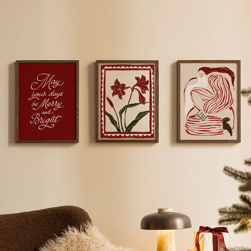 Stripe Santa Claus Christmas Tree Gift Dog Posters & Prints Canvas Printing Wall Art Pictures for Holiday Living Room Home Decor